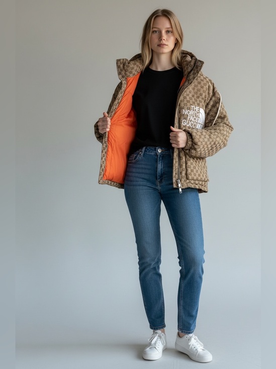 Gucci Jackets & Blazers - Gucci Brown Monogram Puffer Jacket with Orange Lining
